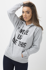 Grey 'I Woke Up Like This' Slogan Hoodie - Bey