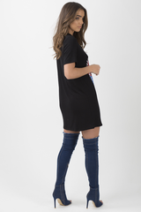 Black Ring Choker 'Rock & Roll' T-Shirt Dress - Betty