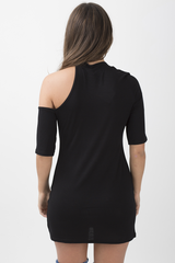 Black Cut Shoulder Graphic Print T-Shirt - Jessie