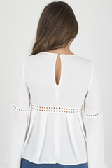 White Crochet Detail Bell Sleeve Top - Catrina