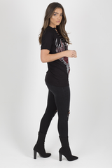 Black Destiny Graphic Print Lace Up T Shirt - Ollie