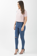 Pink Distressed Badge Detail Crop Top - Toni