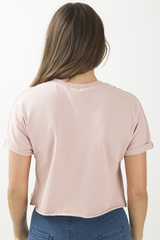 Pink Distressed Badge Detail Crop Top - Toni