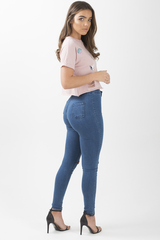 Pink Distressed Badge Detail Crop Top - Toni
