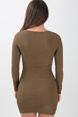 Khaki Ribbed Cut Out Bodycon Dress - Millie
