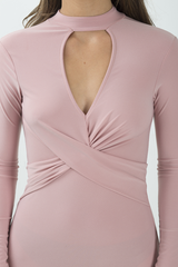 Pink Cut Out Choker Cross Over Bodycon Dress - Toula