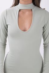 Mint Green High Neck Cut Out Bodycon Dress - Tatiana
