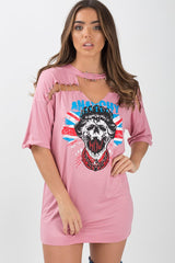 Pink Anarchy Cut Out Pin Detail T-Shirt Dress - Lollie