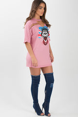 Pink Anarchy Cut Out Pin Detail T-Shirt Dress - Lollie