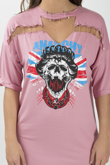 Pink Anarchy Cut Out Pin Detail T-Shirt Dress - Lollie
