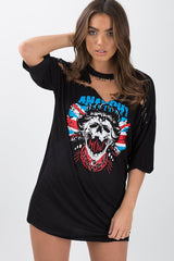 Black Anarchy Cut Out Pin Detail T-Shirt Dress - Lollie