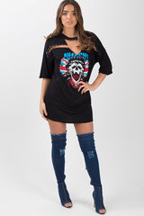 Black Anarchy Cut Out Pin Detail T-Shirt Dress - Lollie