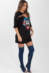 Black Anarchy Cut Out Pin Detail T-Shirt Dress - Lollie