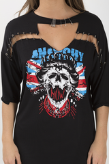 Black Anarchy Cut Out Pin Detail T-Shirt Dress - Lollie