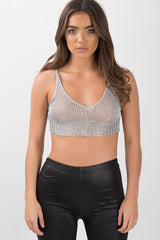 Silver Sheer Metallic Knit Bralet - Sadie