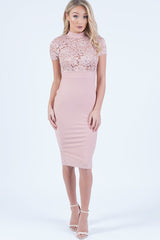 Pink Floral Lace Midi Dress - Olivia