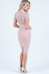 Pink Floral Lace Midi Dress - Olivia
