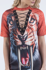 Orange Tiger Lace Up T-Shirt Dress - Brooke