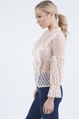 Nude Sheer Polka Dot Frill Blouse - Kaitlin