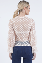 Nude Sheer Polka Dot Frill Blouse - Kaitlin