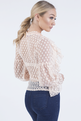 Nude Sheer Polka Dot Frill Blouse - Kaitlin