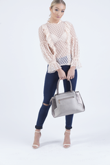 Nude Sheer Polka Dot Frill Blouse - Kaitlin