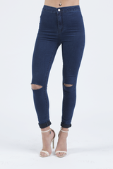 Indigo High Waisted Ripped Knee Skinny Jeans - Amara