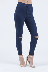 Indigo High Waisted Ripped Knee Skinny Jeans - Amara