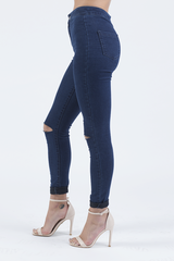 Indigo High Waisted Ripped Knee Skinny Jeans - Amara