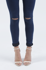 Indigo High Waisted Ripped Knee Skinny Jeans - Amara