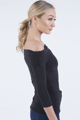 Black Bardot Ruched Top - Sandra