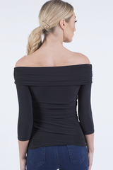 Black Bardot Ruched Top - Sandra