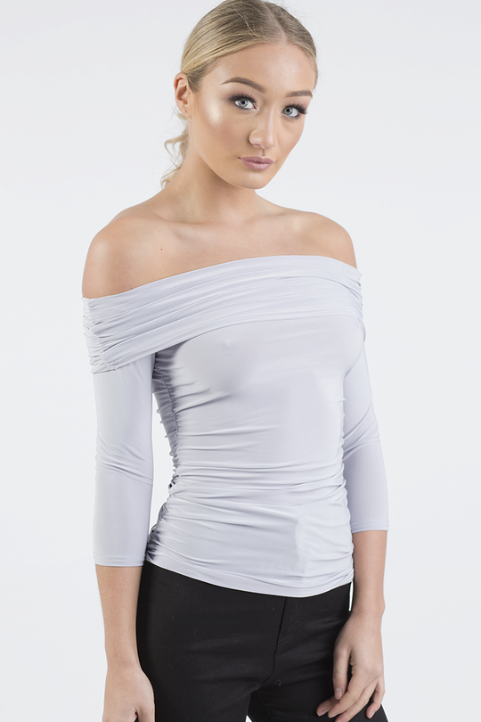 Grey Bardot Ruched Top - Sandra