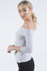 Grey Bardot Ruched Top - Sandra