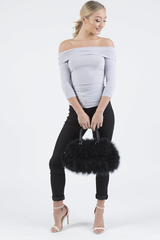 Grey Bardot Ruched Top - Sandra