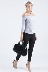 Grey Bardot Ruched Top - Sandra