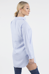 Light Blue Striped Embroidered Oversized Shirt  - Kaya