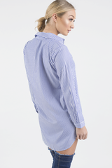 Royal Blue Striped Embroidered Oversized Shirt  - Kaya