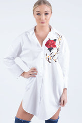 White Embroidered Oversized Shirt  - Kate