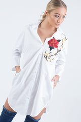 White Embroidered Oversized Shirt  - Kate