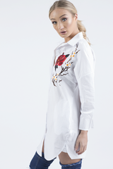 White Embroidered Oversized Shirt  - Kate