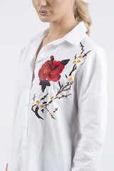 White Embroidered Oversized Shirt  - Kate