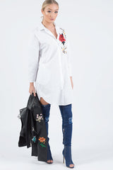 White Embroidered Oversized Shirt  - Kate