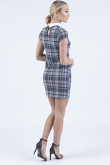 Grey & Pink Checkered Collar Dress - Dolly