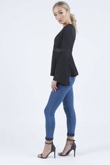 Black Crochet Detail Bell Sleeve Top - Catrina