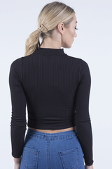 Black Ribbed Choker Cut Out Crop Top - Mary