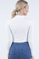 White Ribbed Choker Cut Out Crop Top - Mary