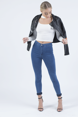 White Ribbed Choker Cut Out Crop Top - Mary