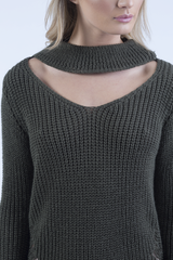 Khaki High Neck Cut Out Distressed Jumper Dress - Adalyn