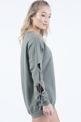 Khaki Tie Sleeve Detail Jumper Dress - Gina